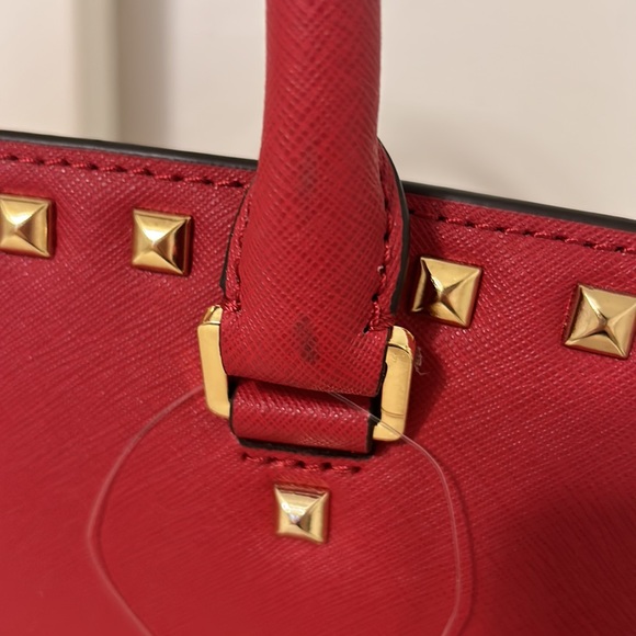 Michael Kors Red Studded Leather Selma Crossbody Satchel Purse - Picture 4 of 16